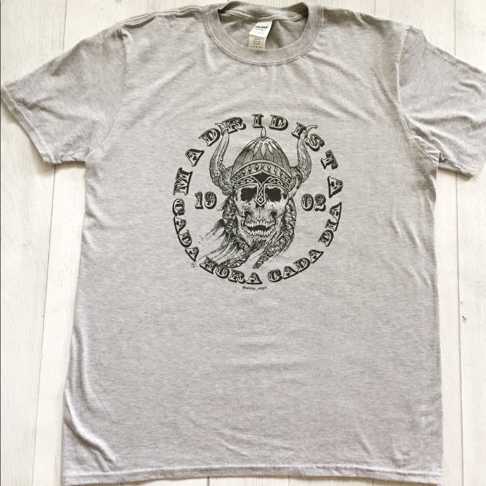 Mens Logo Grey Real Madrid Soccer Viking Shirt Tee